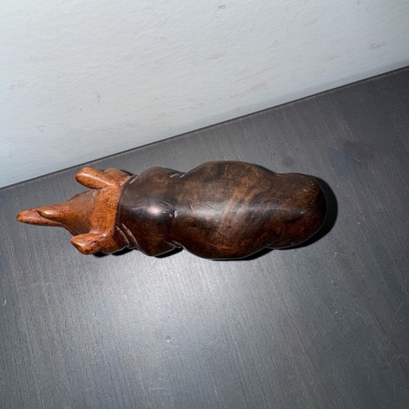 Hand Carved Wooden Rhino Solid Wood Rhinoceros Figurine Figure Sculpture - Picture 3 of 9